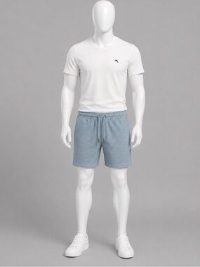 Men Light Blue Waffle Knit Drawstring Shorts